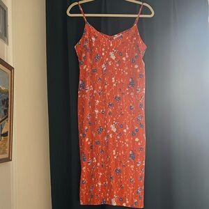Equipment Red and Blue Floral Midi Dress